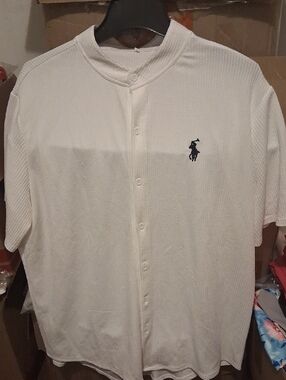 Men's White Short-Sleeve Button-Down Shirt with Logo